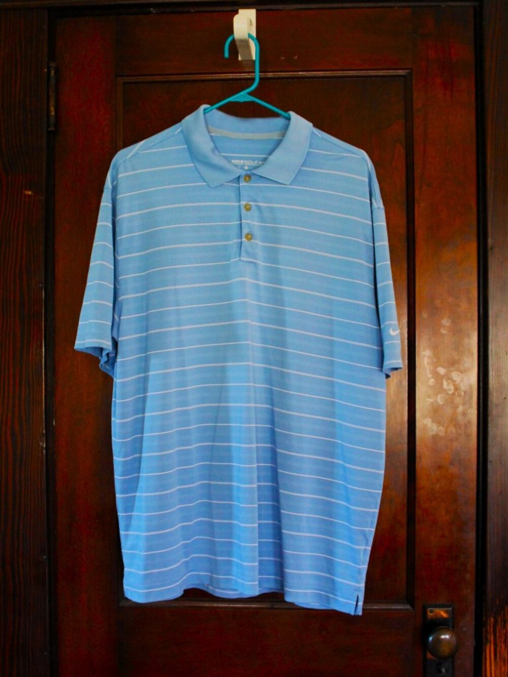 Nike Golf Dri-Fit Blue White Striped Polo Shirt XL